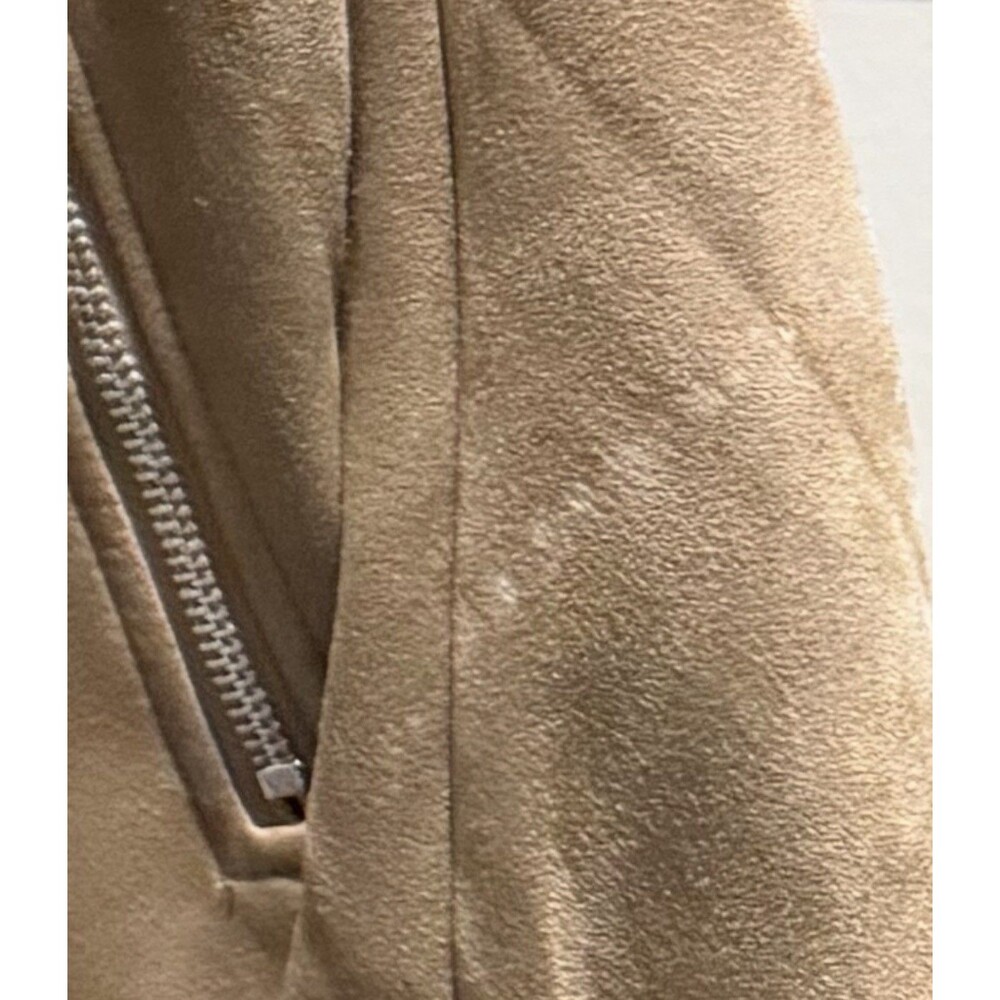 Magaschoni Open Front Faux Suede Leather Coat Jacket Stone Beige Size 12 - Picture 10 of 10